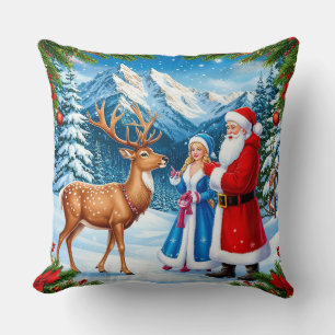 Snowy Christmas Scene Throw Pillow