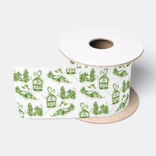 Snowy Christmas Toile   green  Satin Ribbon
