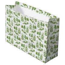 Snowy Christmas Toile | green   Small Gift Bag