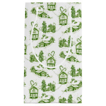Snowy Christmas Toile | green   Small Gift Bag