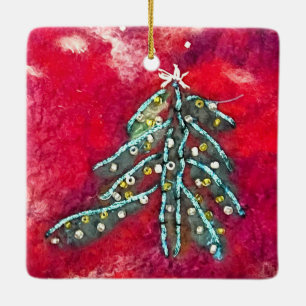 Snowy Christmas Tree Ceramic Ornament