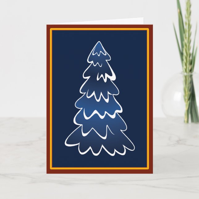 Snowy Christmas Tree in blue Christmas Card (Front)