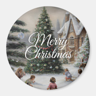 Snowy Christmas Tree Oil Painting Kids' Play Magnet