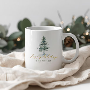 Snowy Christmas Tree Personalized Name Coffee Mug