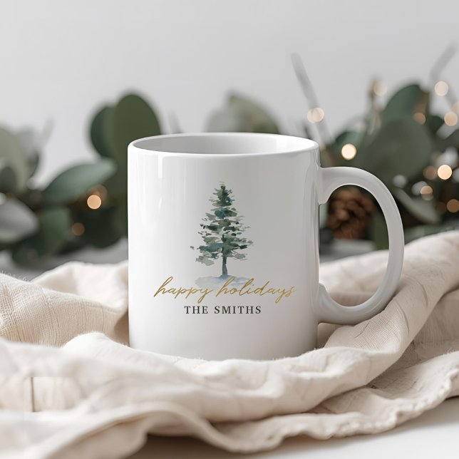 Snowy Christmas Tree Personalized Name Coffee Mug (Creator Uploaded)
