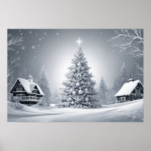 Snowy Christmas Tree Poster - Winter Scene Art