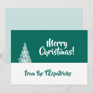 Snowy Christmas Tree Teal and White Minimal Holiday Card