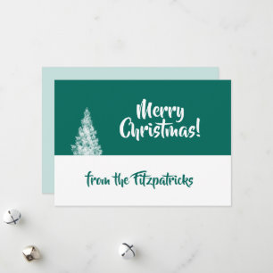 Snowy Christmas Tree Teal and White Minimal Holiday Card
