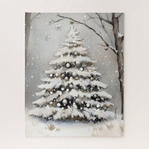 Snowy Christmas Tree Winter Snow Jigsaw Puzzle