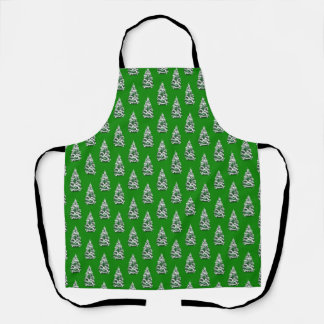Snowy Christmas Trees in Green Pattern Apron
