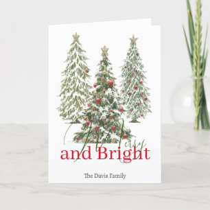 Snowy Christmas trees Merry and Bright Holiday Card
