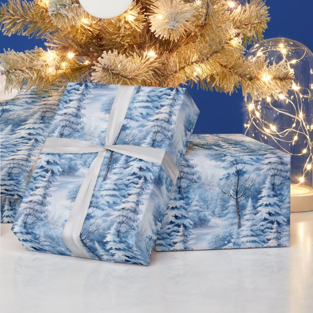Snowy Christmas trees scene tiled Wrapping Paper  (Holidays)