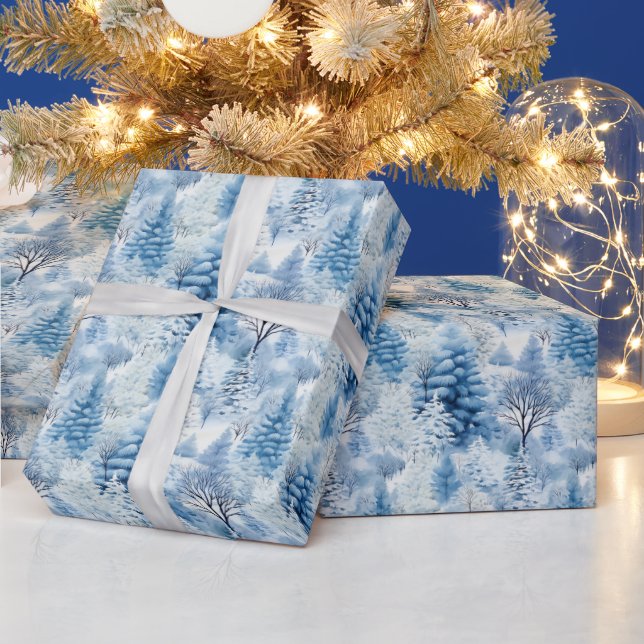 Snowy Christmas trees scene tiled  Wrapping Paper (Holidays)