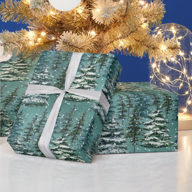 Snowy Christmas Trees Wrapping Paper (Holidays)