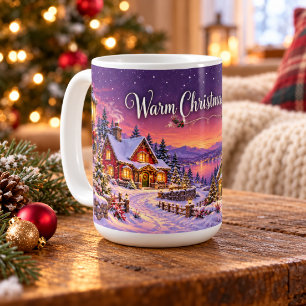 Snowy Christmas Village at Sunset Coffee Mug