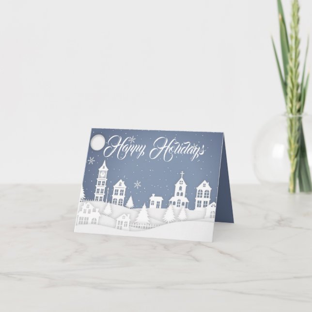 Snowy Christmas Village Holiday Card (Front)