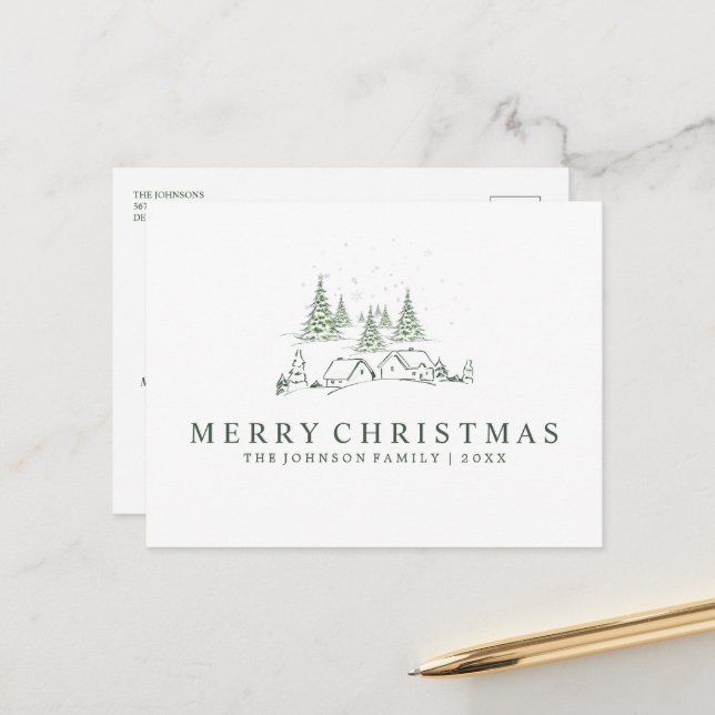 Snowy Christmas Village Holiday Postcard (Front/Back In Situ)