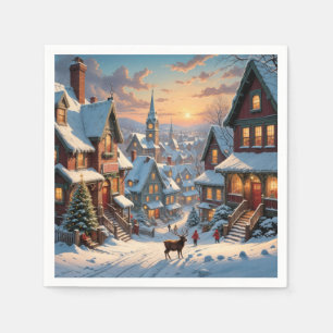 Snowy Christmas Village Napkin