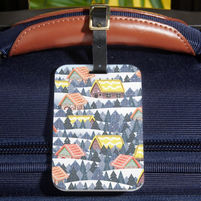 Snowy Christmas Village Pattern Luggage Tag (Front Insitu 2)