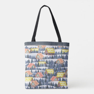 Snowy Christmas Village Pattern Tote Bag