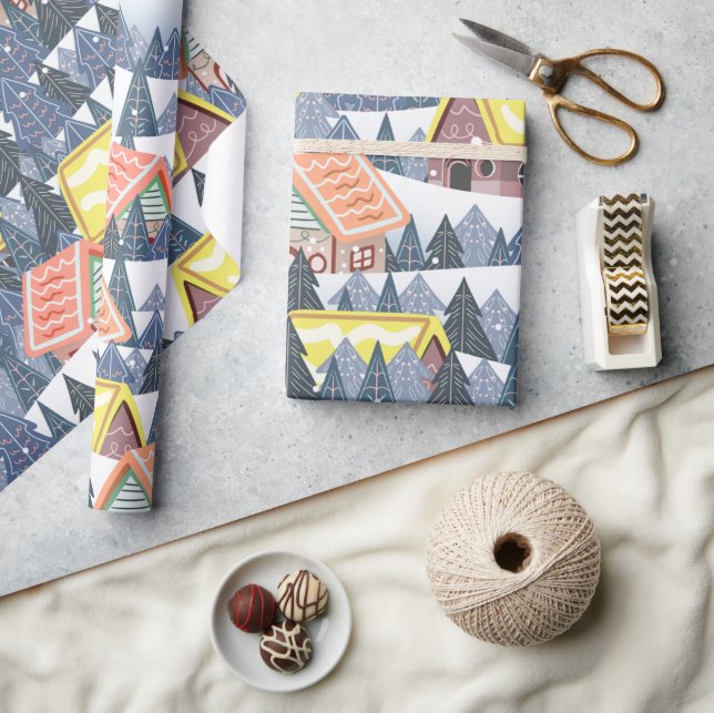 Snowy Christmas Village Pattern Wrapping Paper (Crafts)