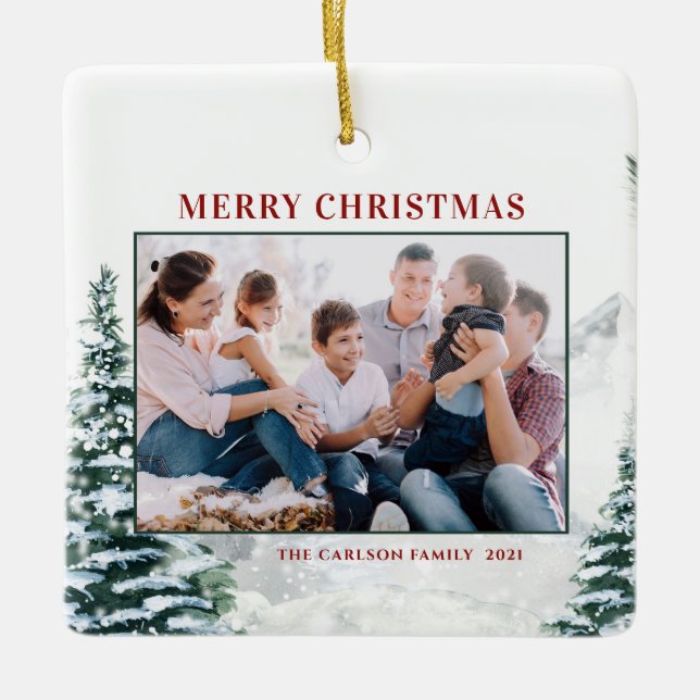 Snowy Christmas Woodland Christmas Photo Ceramic Ornament (Front)