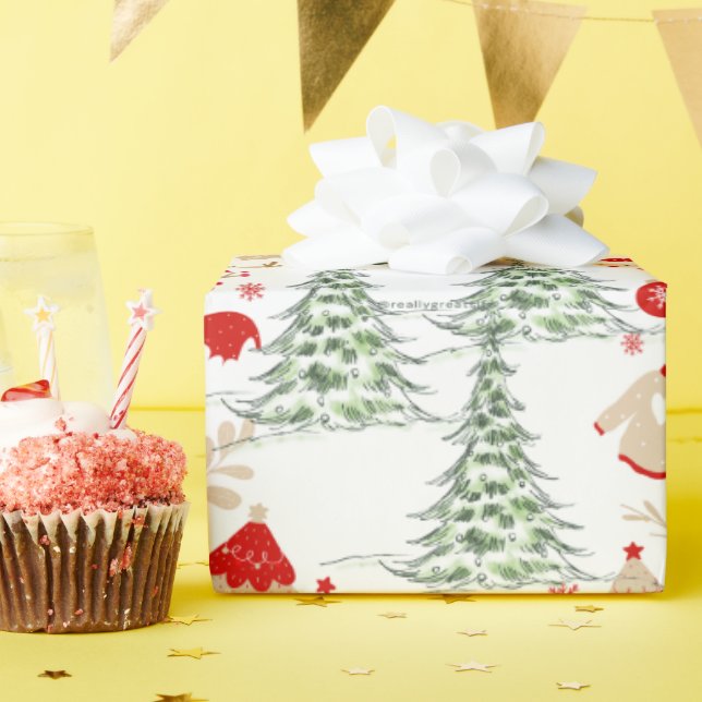 Snowy Christmas Wrap Wrapping Paper (Birthday Party)