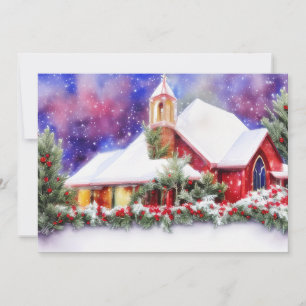 Snowy church budget Christmas Holiday Card