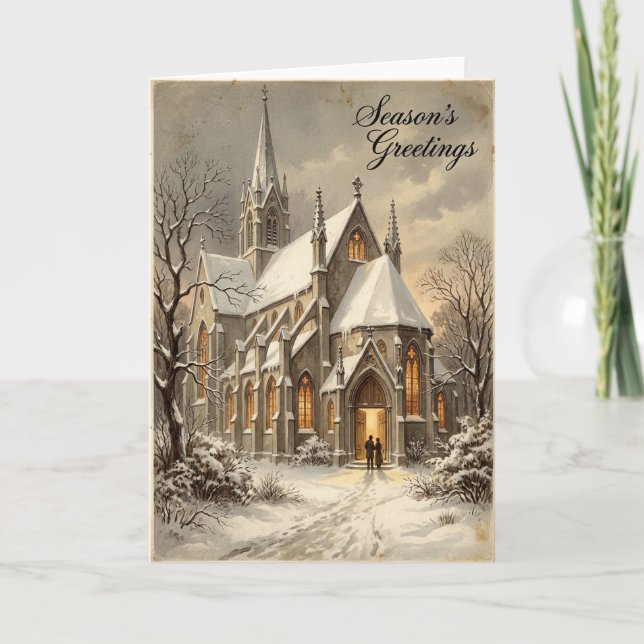 Snowy Church Christmas Greetings Card (Front)