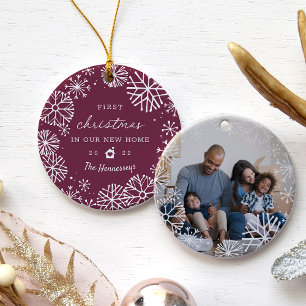 Snowy Circle First Christmas in Our New Home Photo Ceramic Ornament