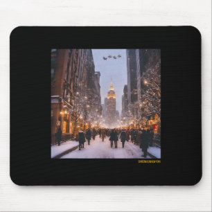 Snowy City Christmas Scene Mouse Pad