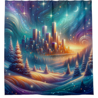 “Snowy Cityscape Under Starry Sky”