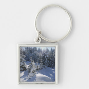 Snowy cold winter landscape 2 keychain