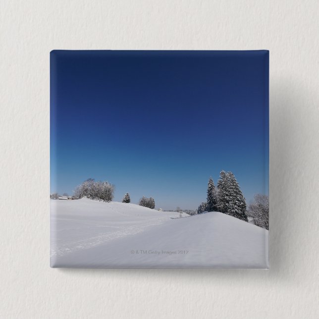 Snowy cold winter landscape 3 2 inch square button (Front)