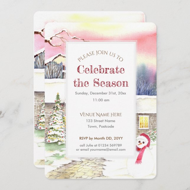 Snowy Cottage Christmas New Year Party Invitation (Front/Back)