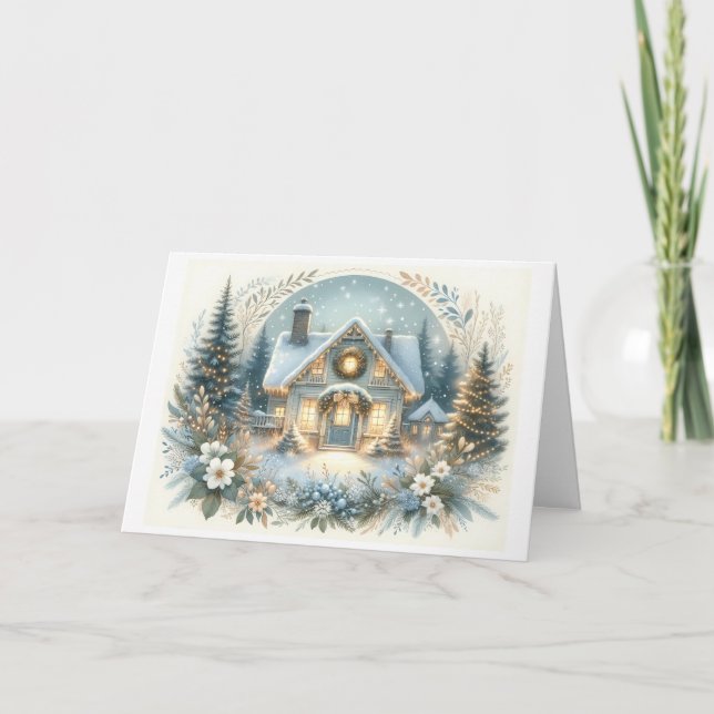 Snowy Cottage Glow Scene Card (Front)