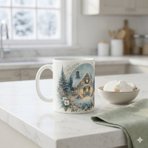 Snowy Cottage Glow Scene Coffee Mug