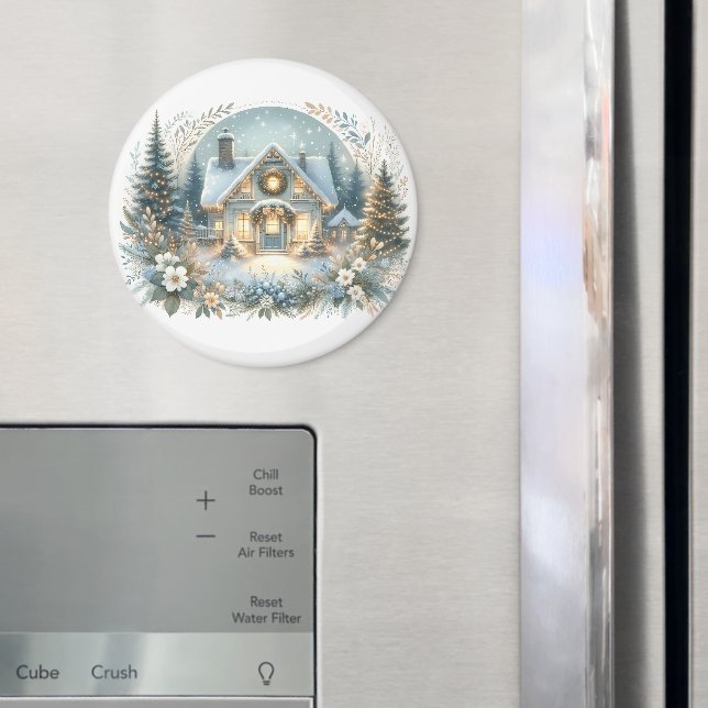 Snowy Cottage Glow Scene Magnet (In Situ (Fridge))