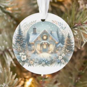 Snowy Cottage Glow Scene Ornament