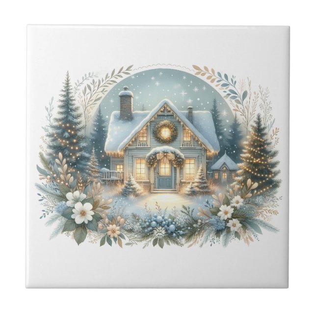 Snowy Cottage Glow Scene Tile (Front)