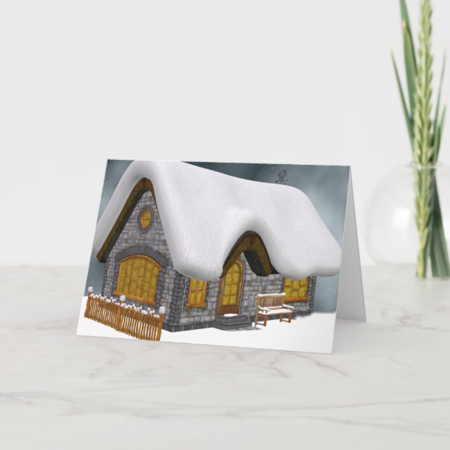 snowy cottage holiday card (Front)