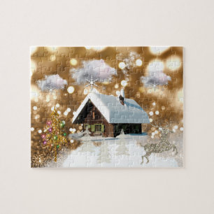 Snowy Cottage Holiday Jigsaw Puzzle