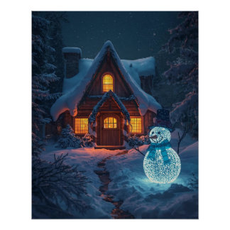 Snowy Cottage House Poster