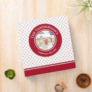 Snowy Cottage Polka Dots Christmas Family Recipes Binder