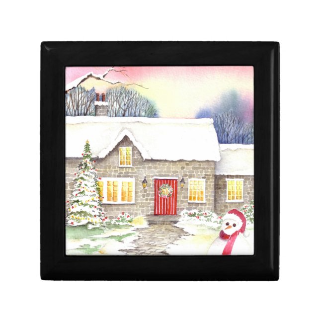 Snowy Cottage Watercolor Painting Gift Box (Front)
