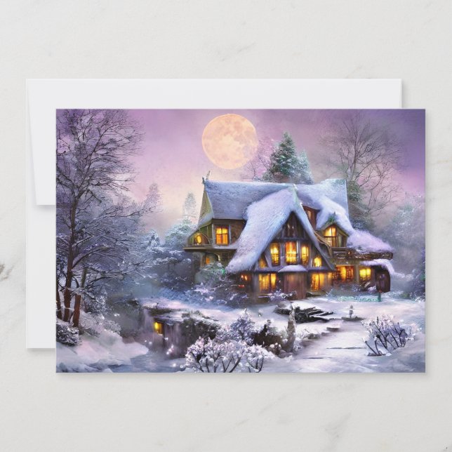 Snowy country home budget Christmas Holiday Card (Front)