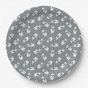 Snowy cute snow polar bear pattern paper plate