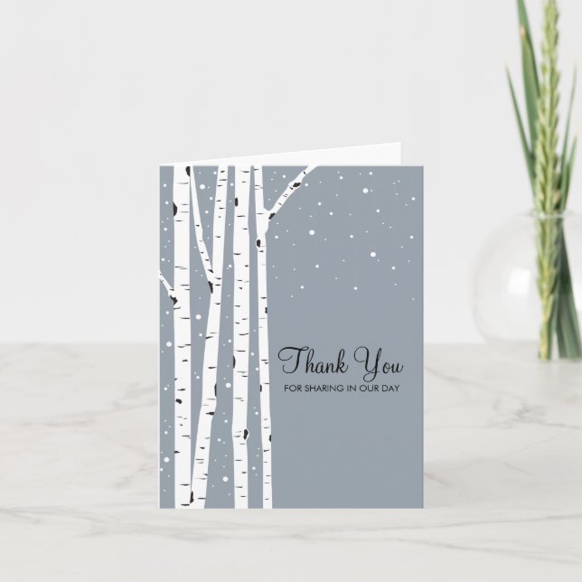 Snowy Day Birch Trees Thank You Card (Front)