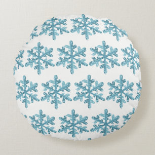 Snowy Day Blue Snowflake Cozy Round Pillow