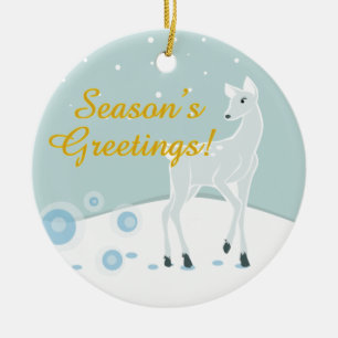Snowy Deer Ceramic Ornament